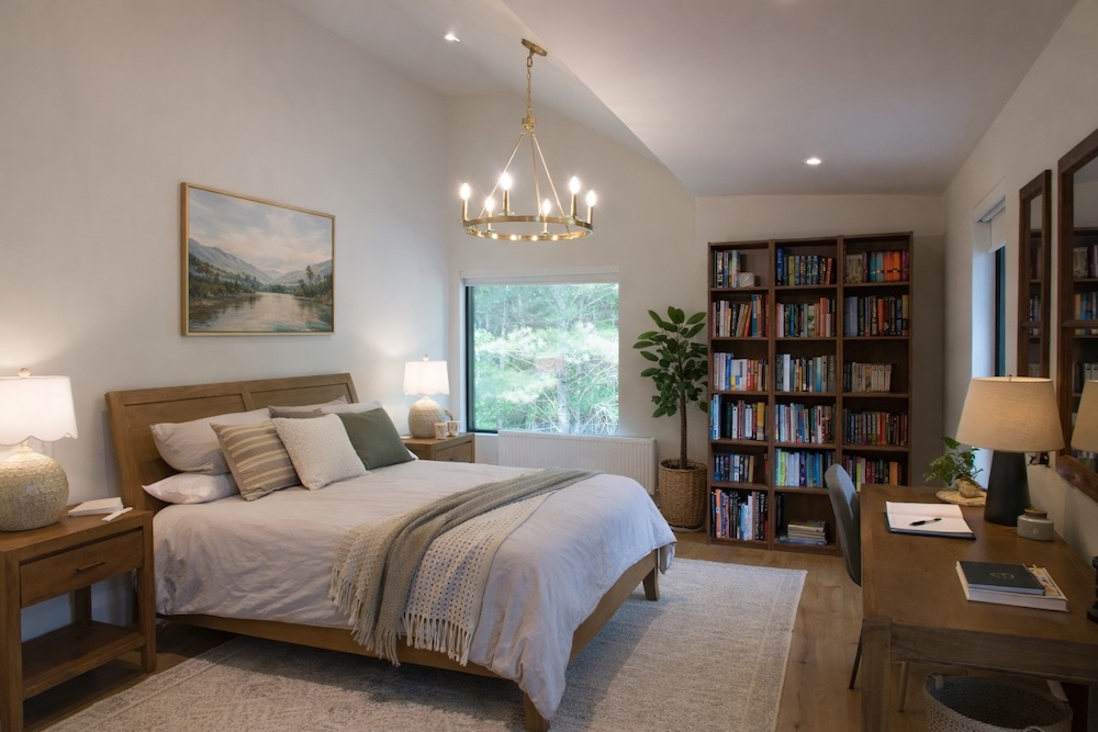 Ravenclaw bedroom with queen bed